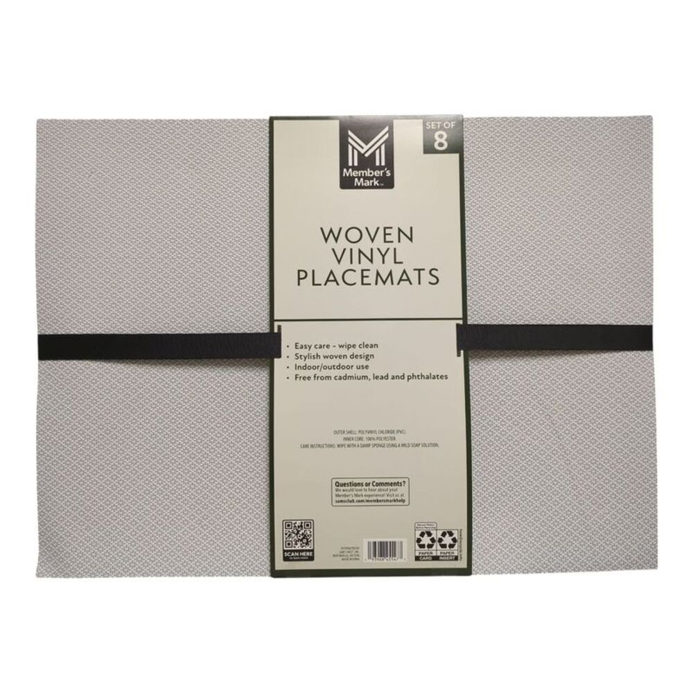 Member's Mark Indoor/Outdoor Woven Vinyl Placemats, Set of 8 - Grey